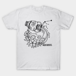 Zodiac Garden Floral Design: Aquarius T-Shirt